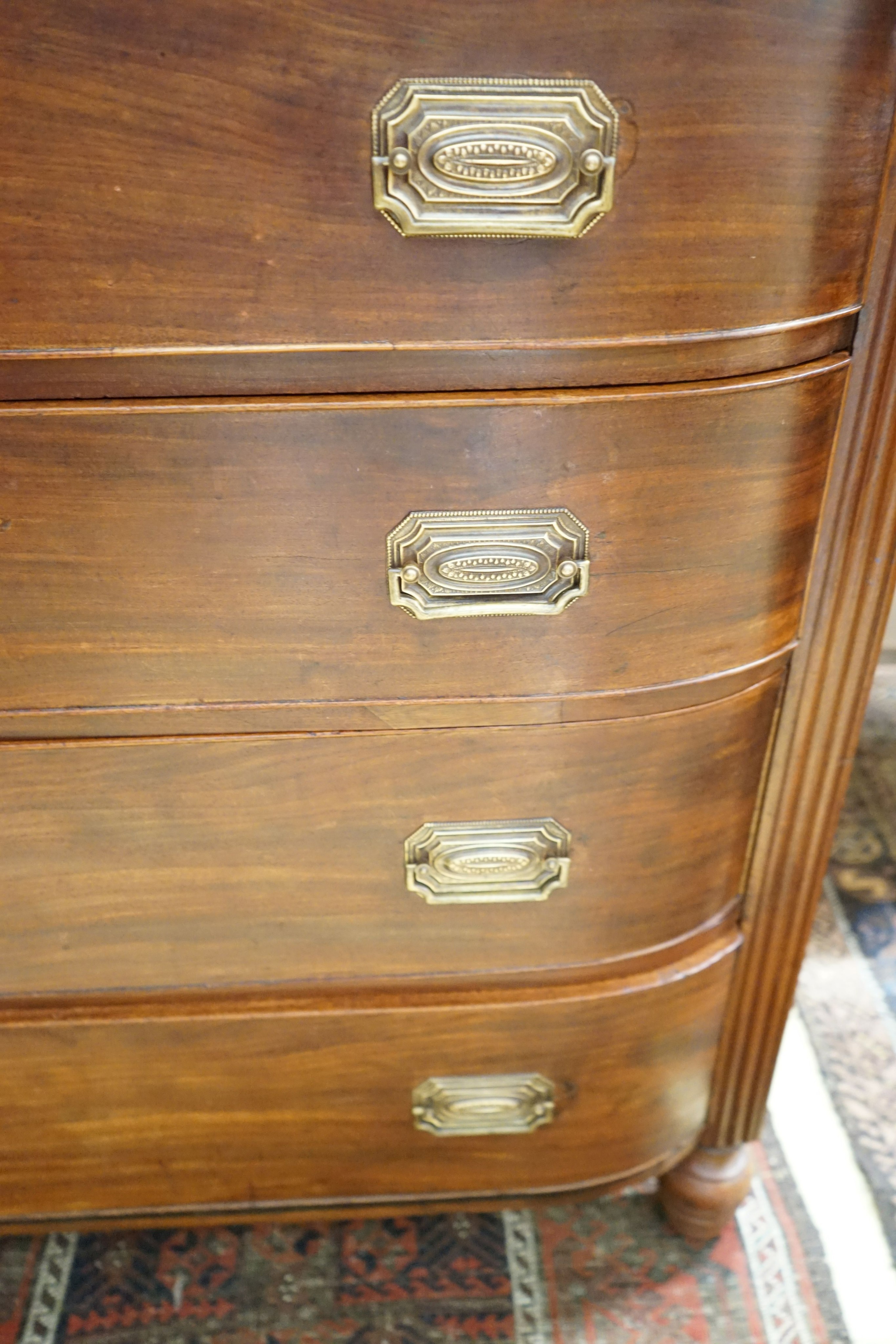 A George IV mahogany bow front chest, width 120cm, depth 54cm, height 104cm